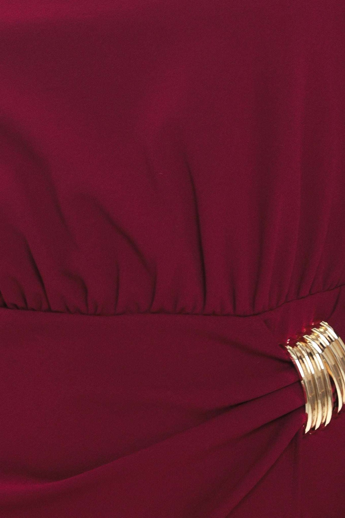 BORDEAUX SCULPT BURGUNDY GATHERED HARDWARE MIDI DRESS - Flying Tomato - Flyclothing LLC
