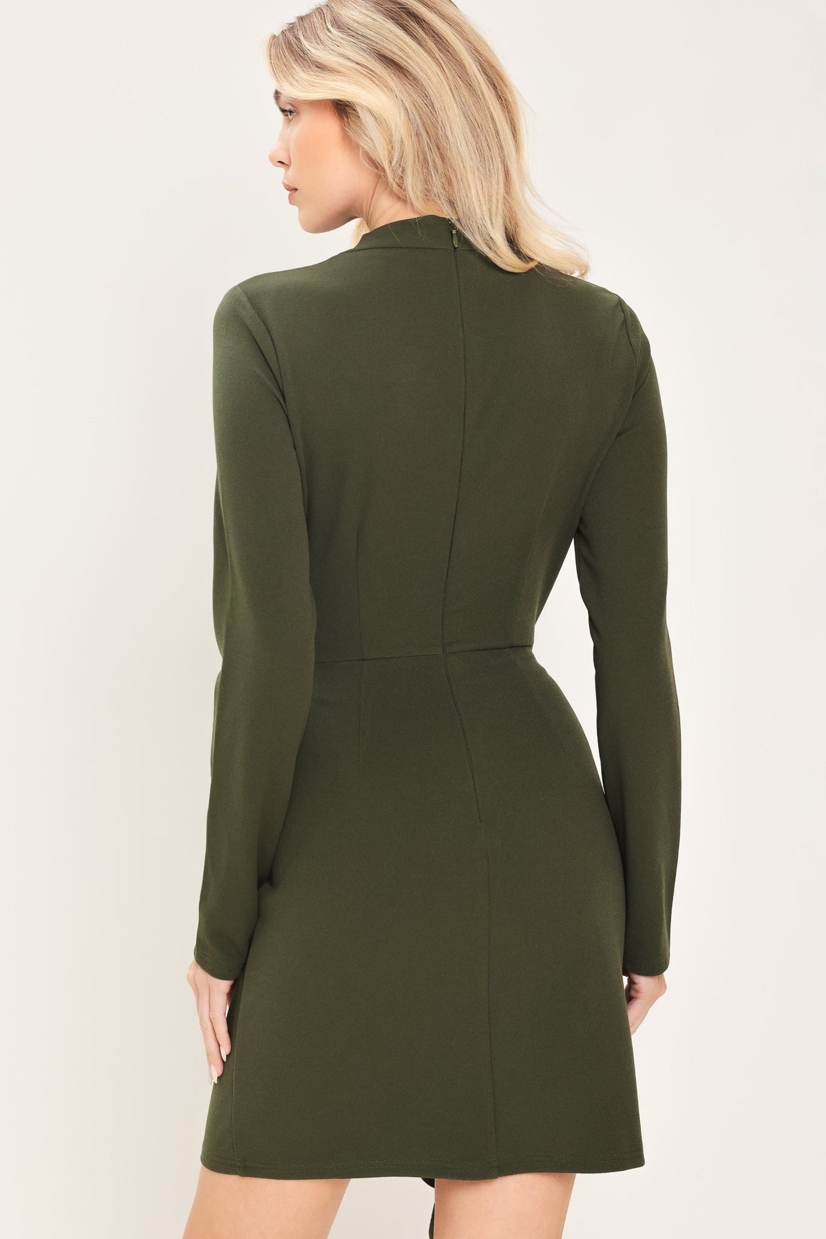 OLIVE ATTITUDE DARK OLIVE FUNNEL-NECK RUFFLE MINI DRESS - Flying Tomato - Flyclothing LLC
