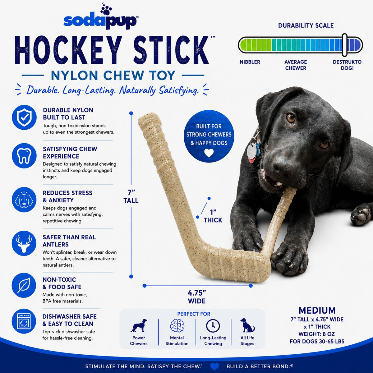Hockey Stick Nylon Dog Chew Toy - Ultra-Durable for Aggressive Chewers USA - SodaPup/True Dogs, LLC - Flyclothing LLC