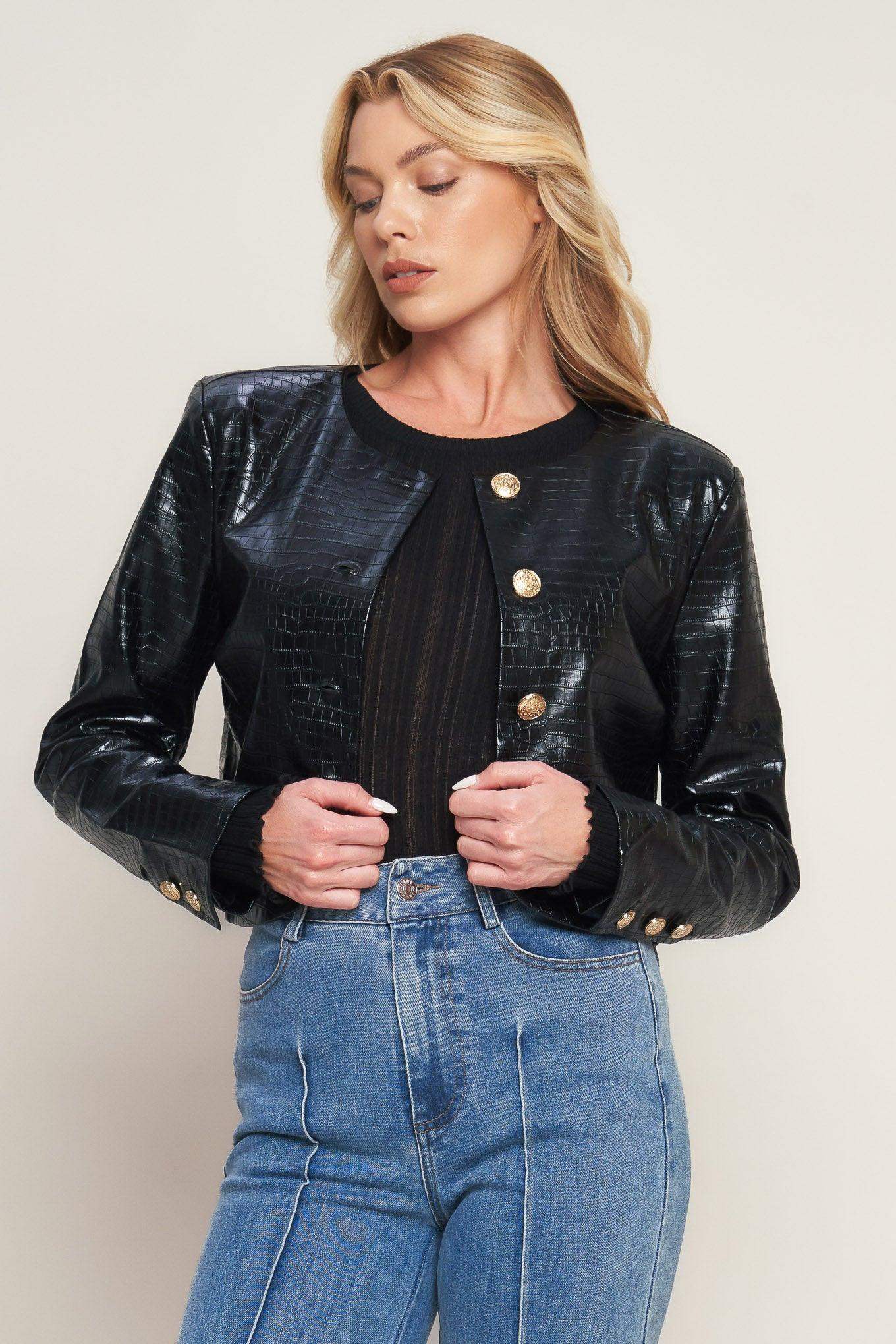 AT THE START FAUX LEATHER BOLERO JACKET - Flying Tomato - Flyclothing LLC