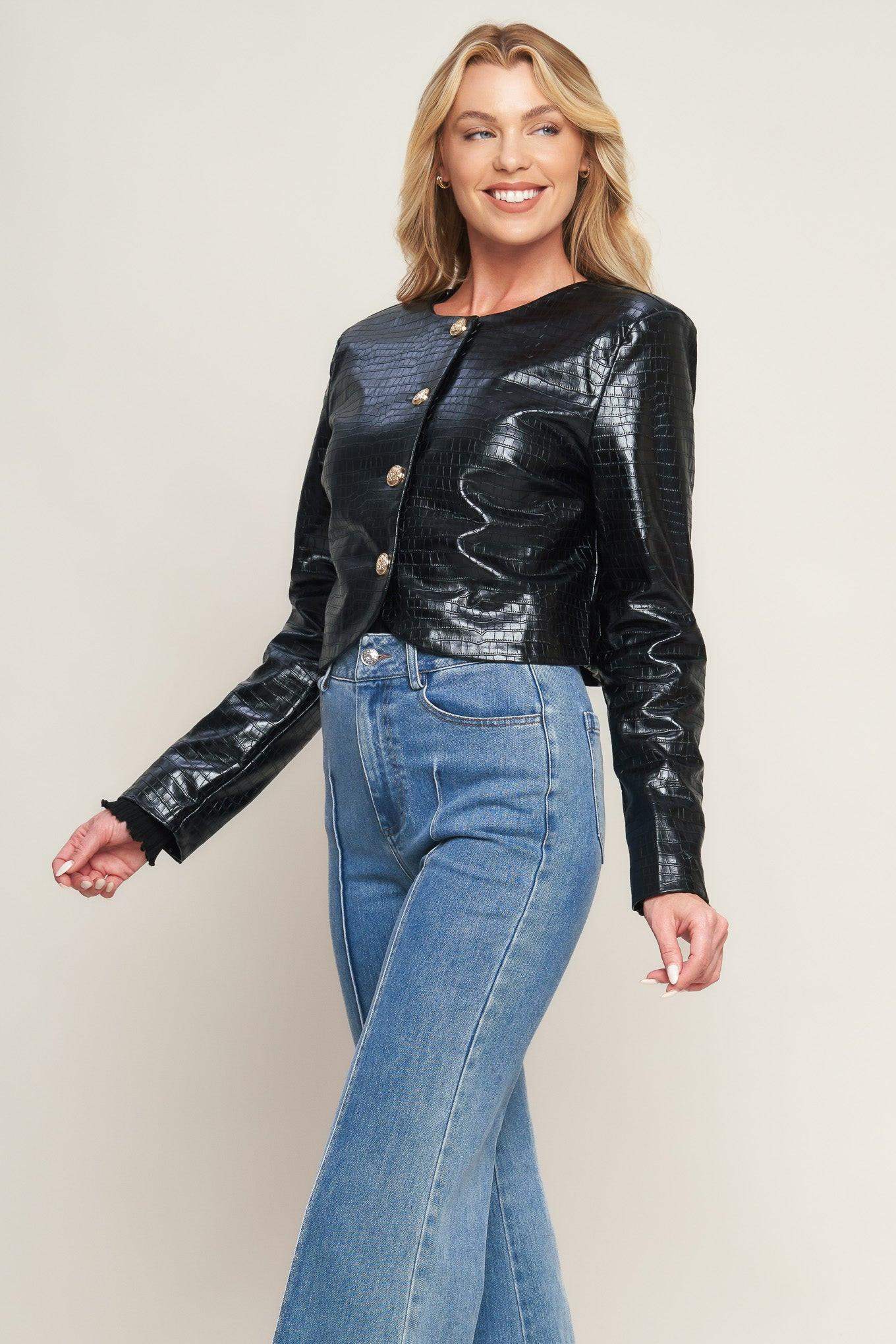 AT THE START FAUX LEATHER BOLERO JACKET - Flying Tomato - Flyclothing LLC