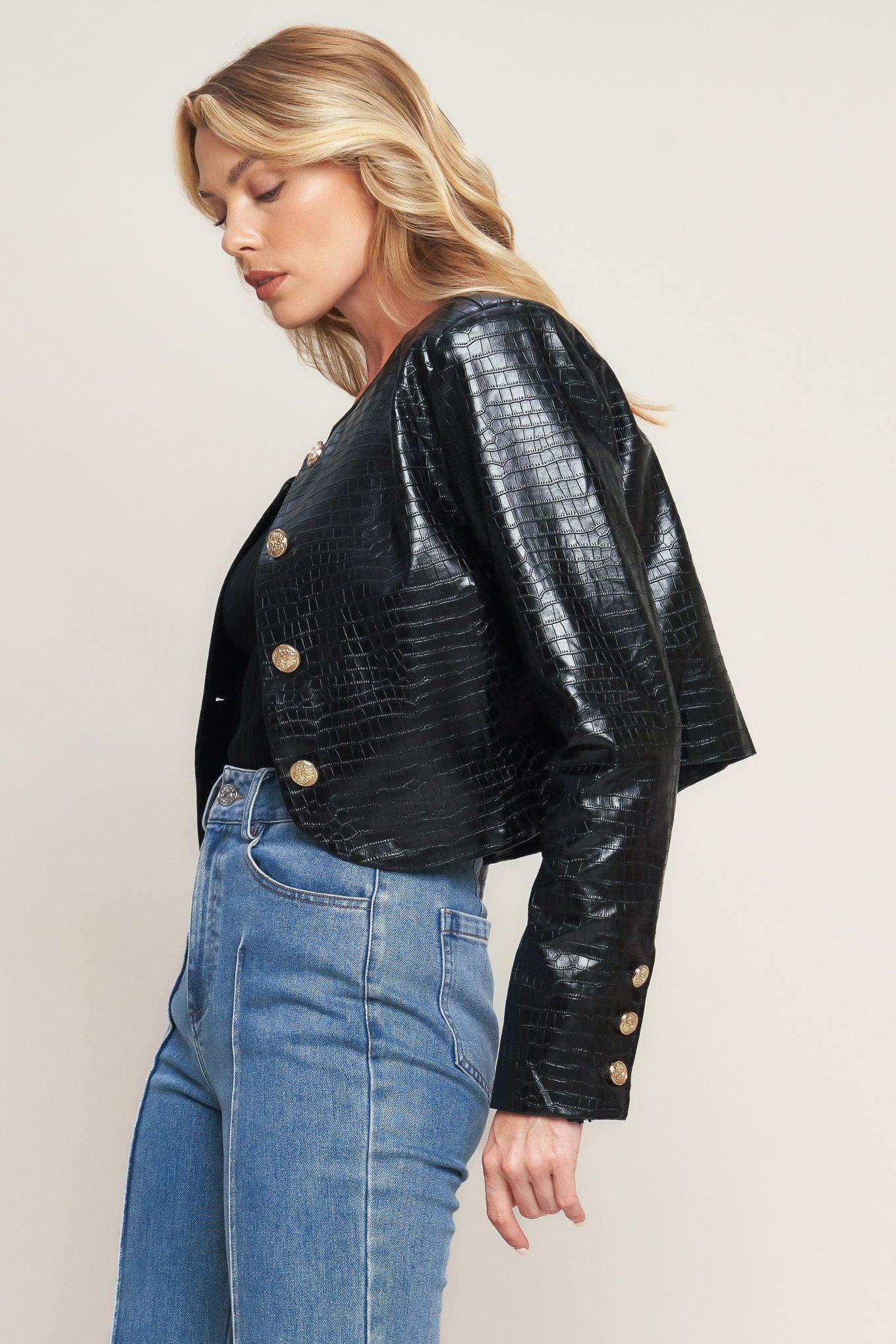 AT THE START FAUX LEATHER BOLERO JACKET - Flying Tomato - Flyclothing LLC