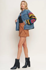 FESTIVAL WEAVE WASHED DENIM JACKET - Flying Tomato - Flyclothing LLC