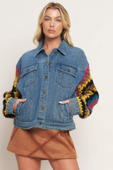 FESTIVAL WEAVE WASHED DENIM JACKET - Flying Tomato - Flyclothing LLC