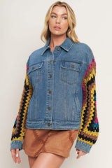FESTIVAL WEAVE WASHED DENIM JACKET - Flying Tomato - Flyclothing LLC