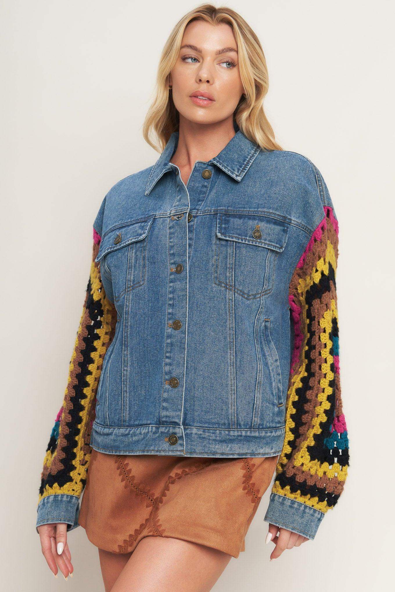 FESTIVAL WEAVE WASHED DENIM JACKET - Flying Tomato - Flyclothing LLC