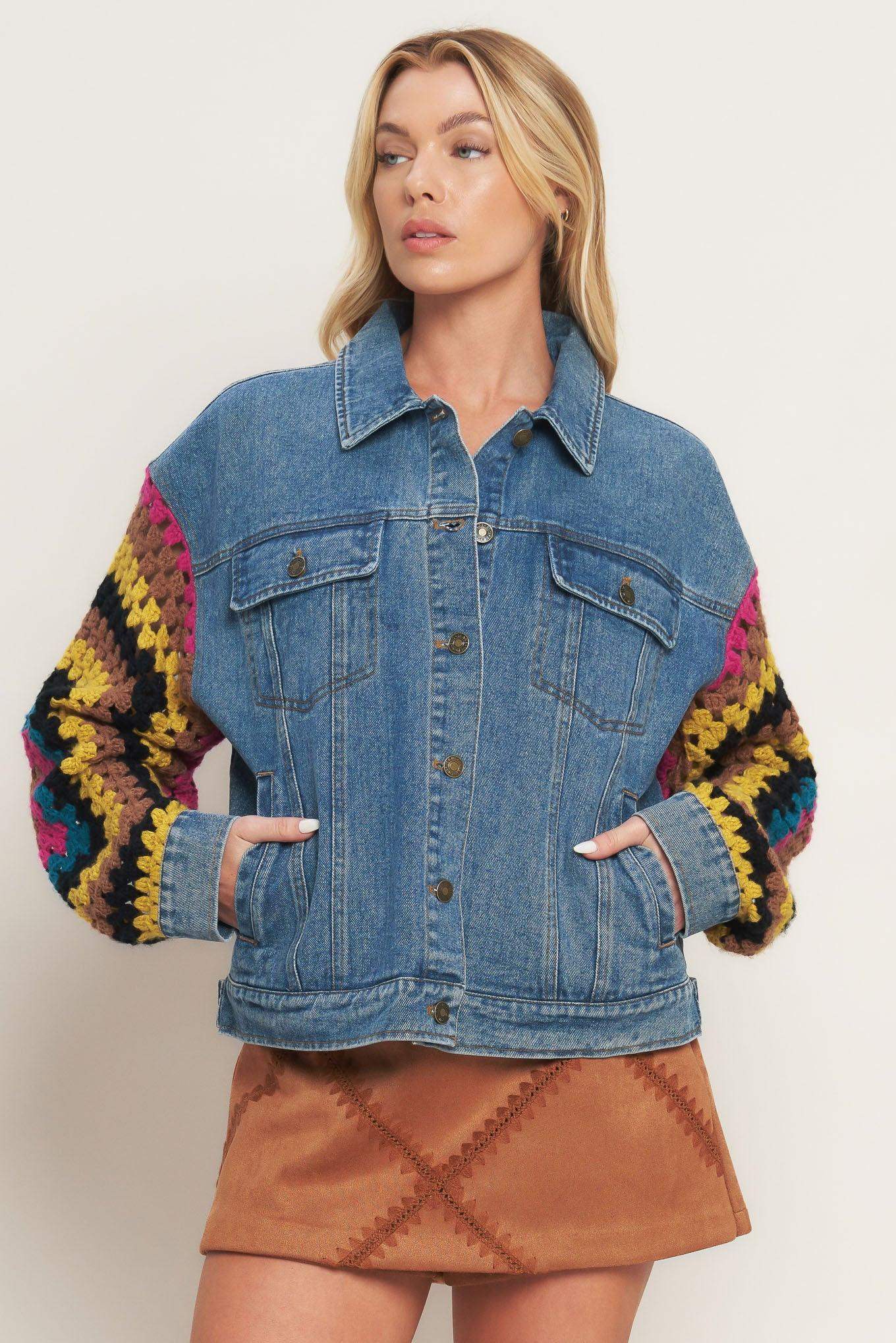 FESTIVAL WEAVE WASHED DENIM JACKET - Flying Tomato - Flyclothing LLC