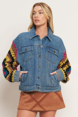 FESTIVAL WEAVE WASHED DENIM JACKET - Flying Tomato - Flyclothing LLC