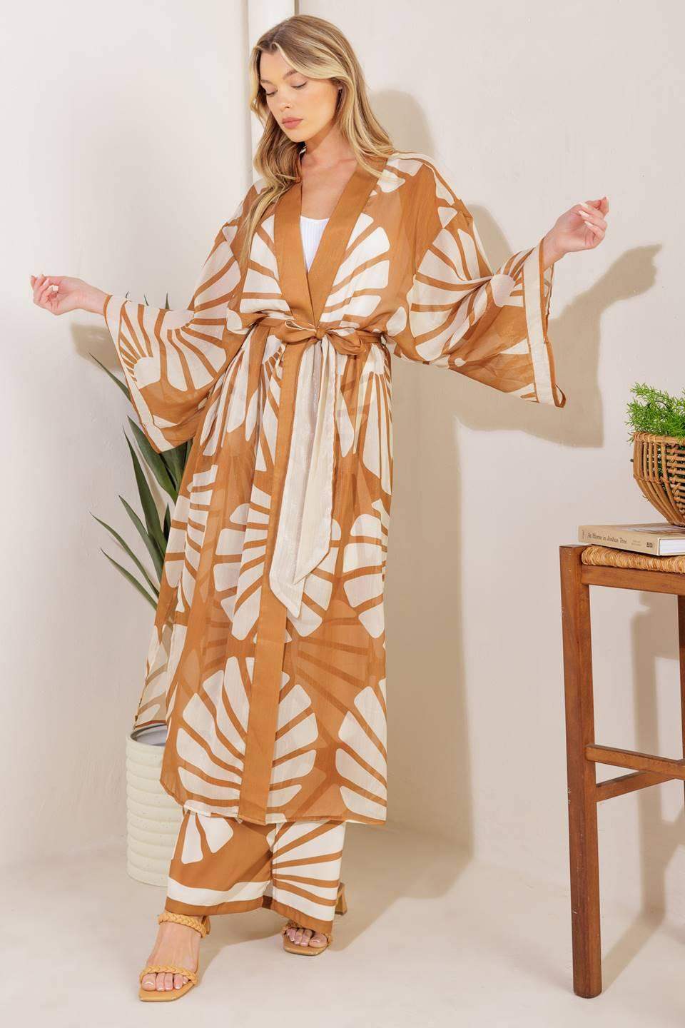 AWAITING LOVE WOVEN KIMONO COVER UP AND PANT SET - Flying Tomato - Flyclothing LLC