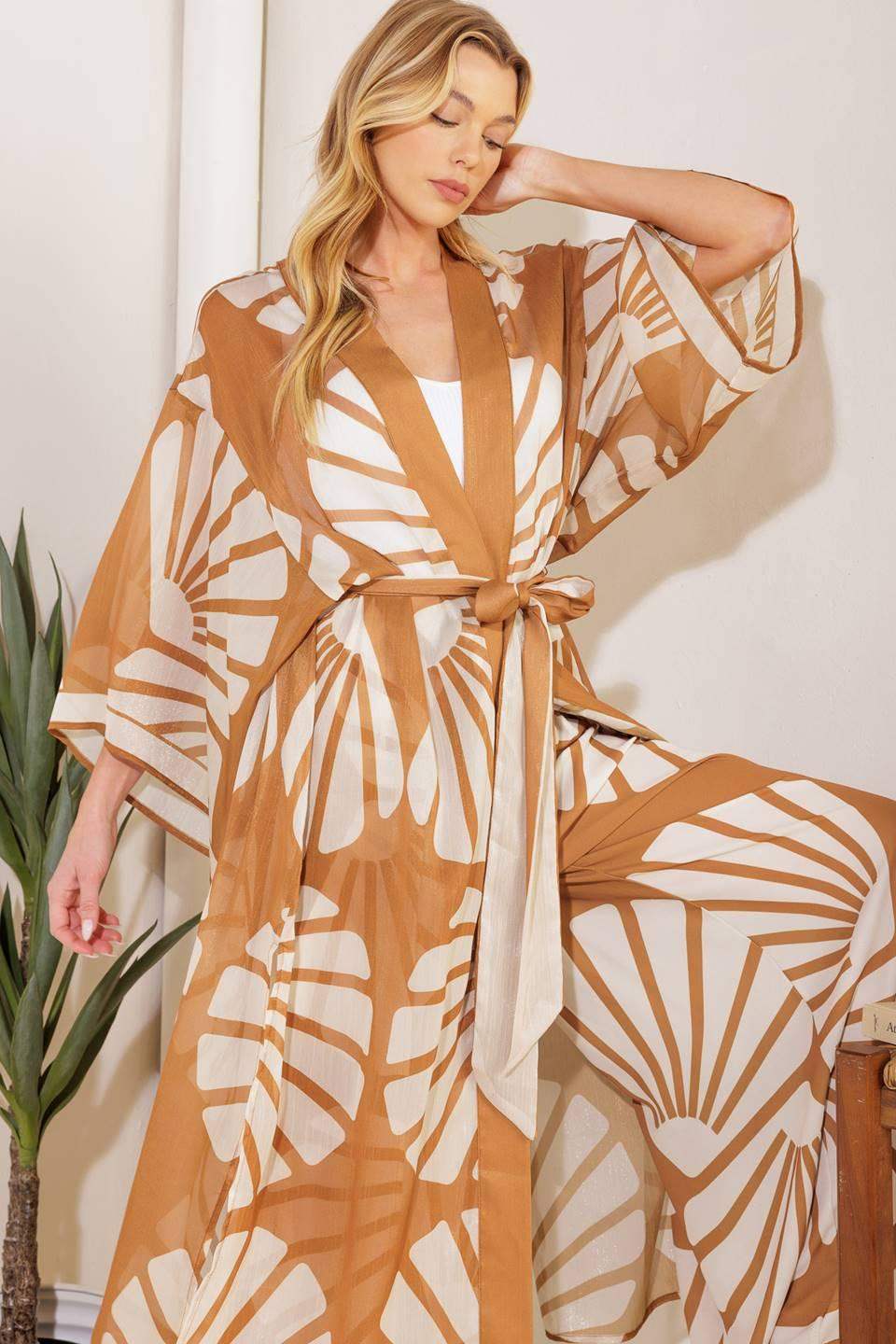 AWAITING LOVE WOVEN KIMONO COVER UP AND PANT SET - Flying Tomato - Flyclothing LLC