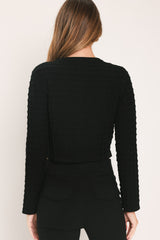 POLISHED MOMENT BLACK JEWEL-BUTTON CROPPED SWEATER TOP - Flying Tomato - Flyclothing LLC