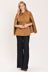 CAMEL CHIC CAMEL FAUX SUEDE BELTED CAPELET JACKET - Flying Tomato - Flyclothing LLC