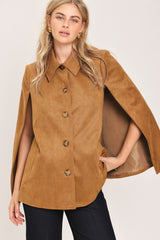 CAMEL CHIC CAMEL FAUX SUEDE BELTED CAPELET JACKET - Flying Tomato - Flyclothing LLC
