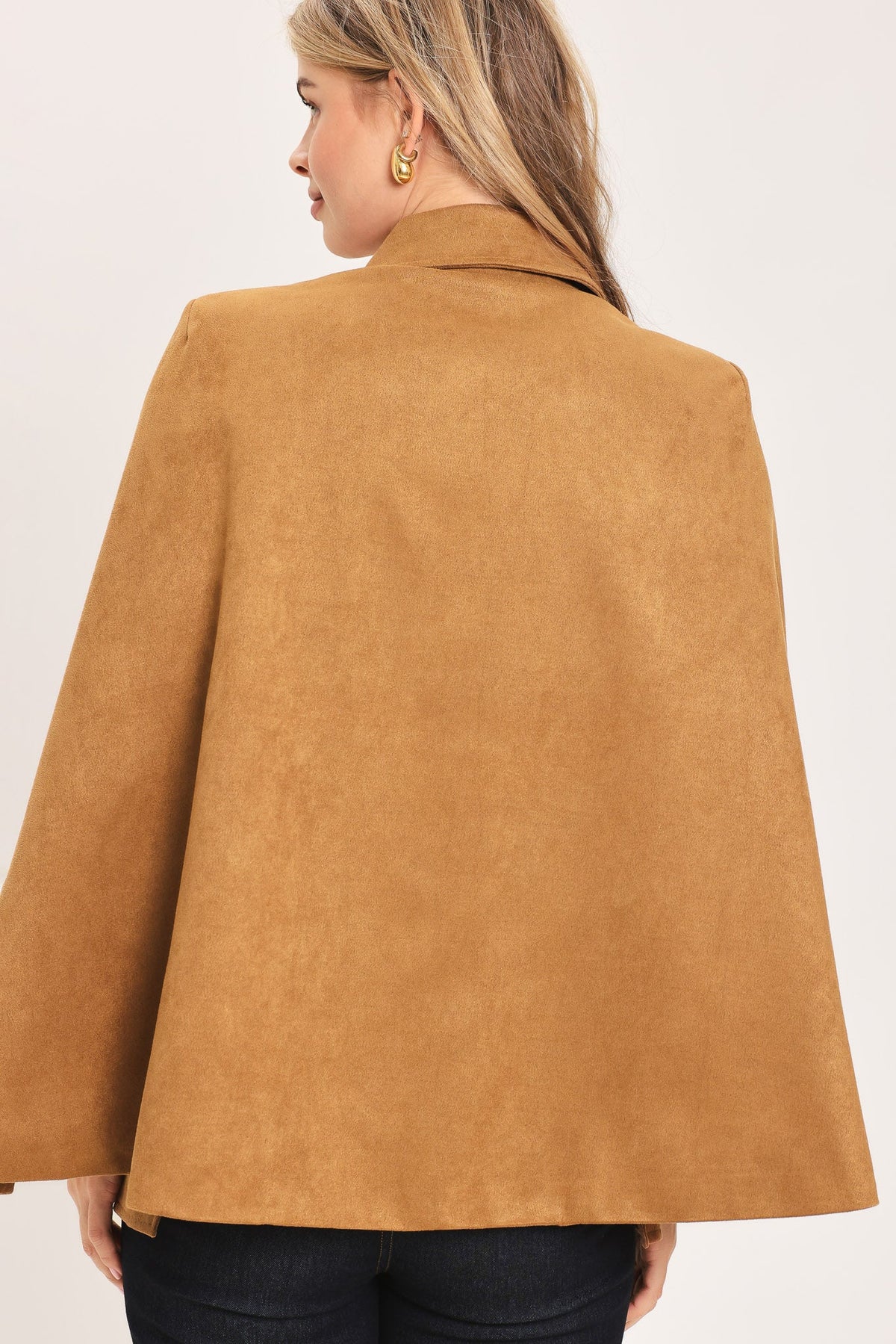 CAMEL CHIC CAMEL FAUX SUEDE BELTED CAPELET JACKET - Flying Tomato - Flyclothing LLC