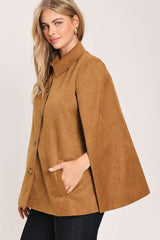 CAMEL CHIC CAMEL FAUX SUEDE BELTED CAPELET JACKET - Flying Tomato - Flyclothing LLC