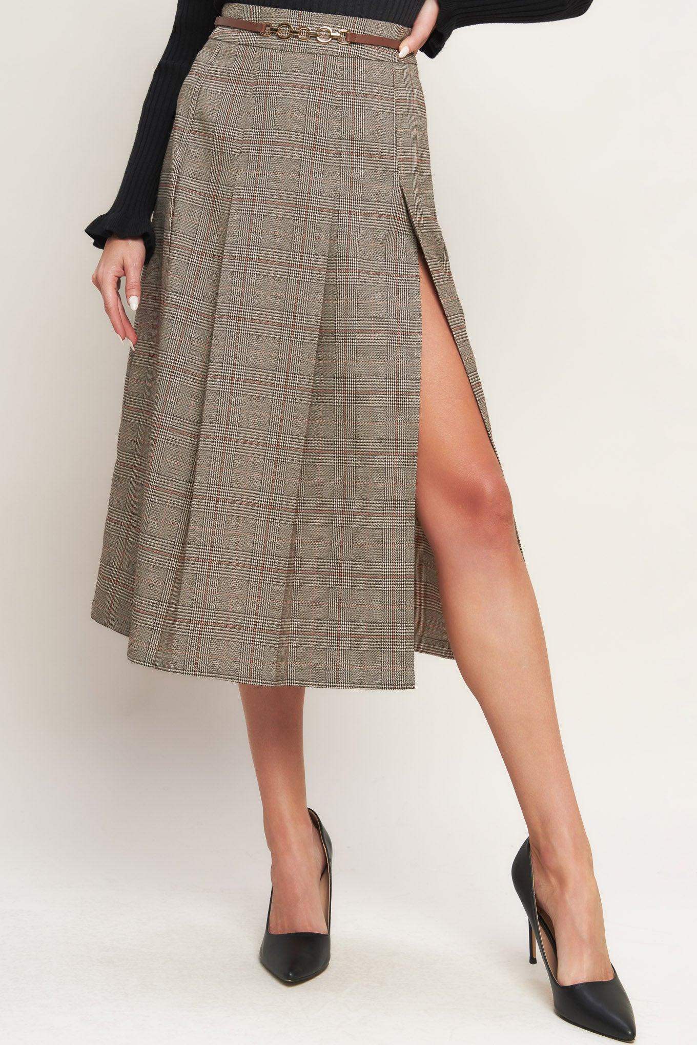 BRITISH TRACE WOVEN MIDI SKIRT - Flying Tomato - Flyclothing LLC