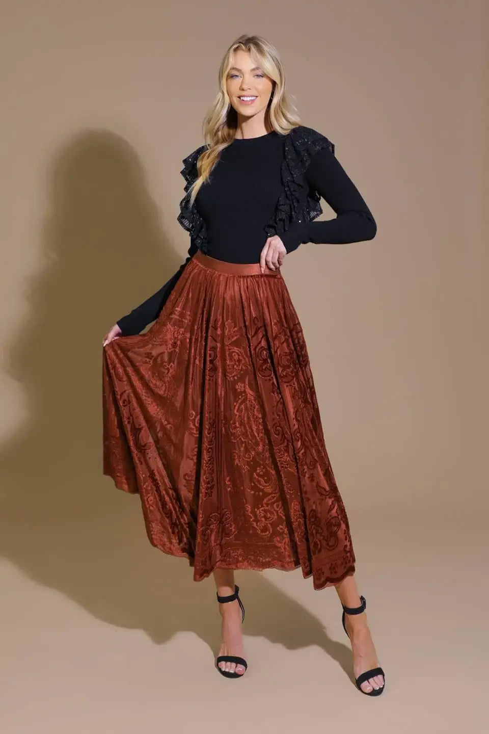 EASE MY MIND VELVET MIDI SKIRT - Flying Tomato - Flyclothing LLC