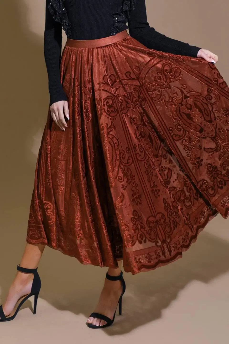 EASE MY MIND VELVET MIDI SKIRT - Flying Tomato - Flyclothing LLC