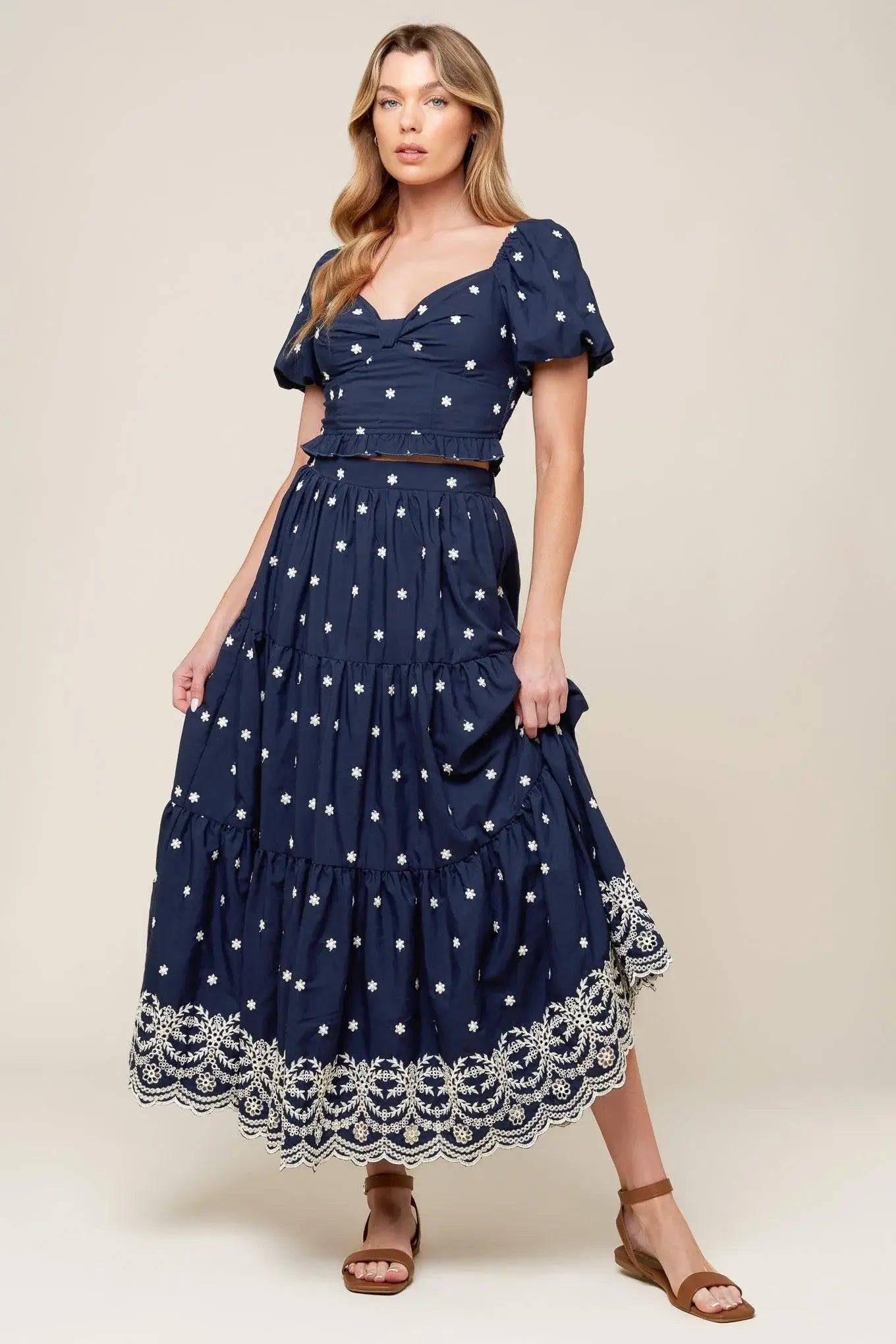 BEBE ALERT NAVY WOVEN MIDI SKIRT - Flying Tomato - Flyclothing LLC