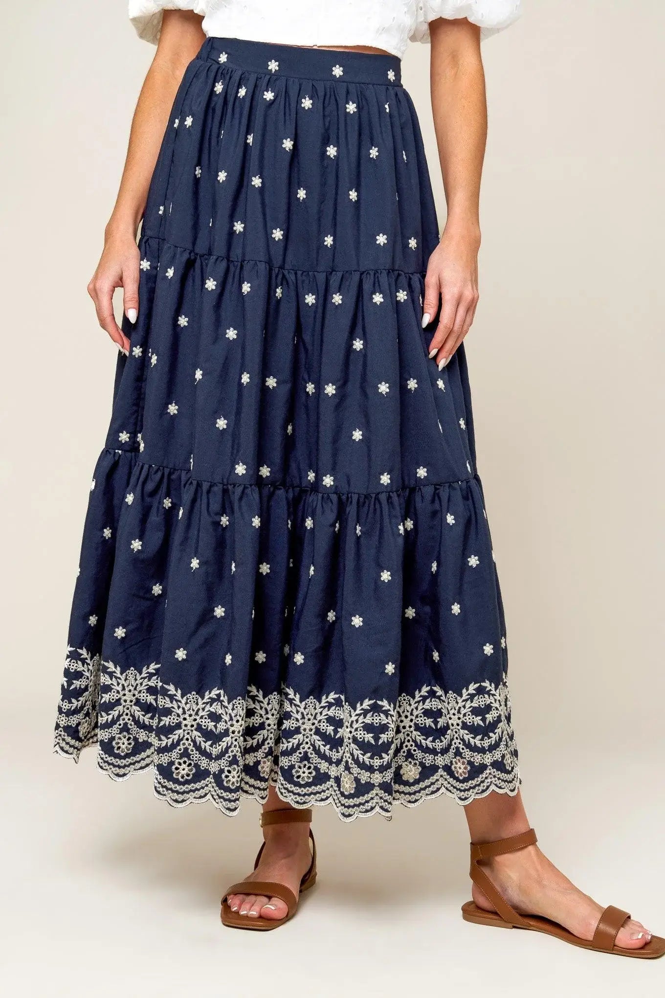 BEBE ALERT NAVY WOVEN MIDI SKIRT - Flying Tomato - Flyclothing LLC