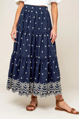 BEBE ALERT NAVY WOVEN MIDI SKIRT - Flying Tomato - Flyclothing LLC