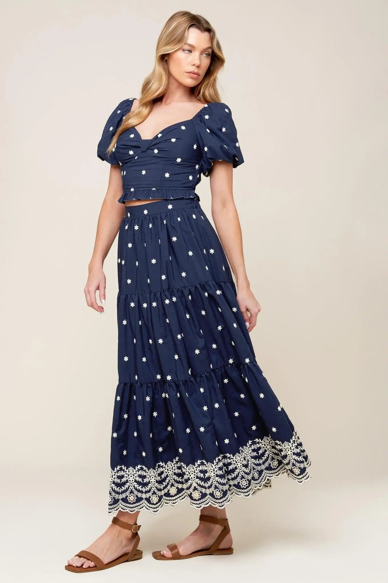 BEBE ALERT NAVY WOVEN MIDI SKIRT - Flying Tomato - Flyclothing LLC