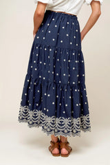 BEBE ALERT NAVY WOVEN MIDI SKIRT - Flying Tomato - Flyclothing LLC