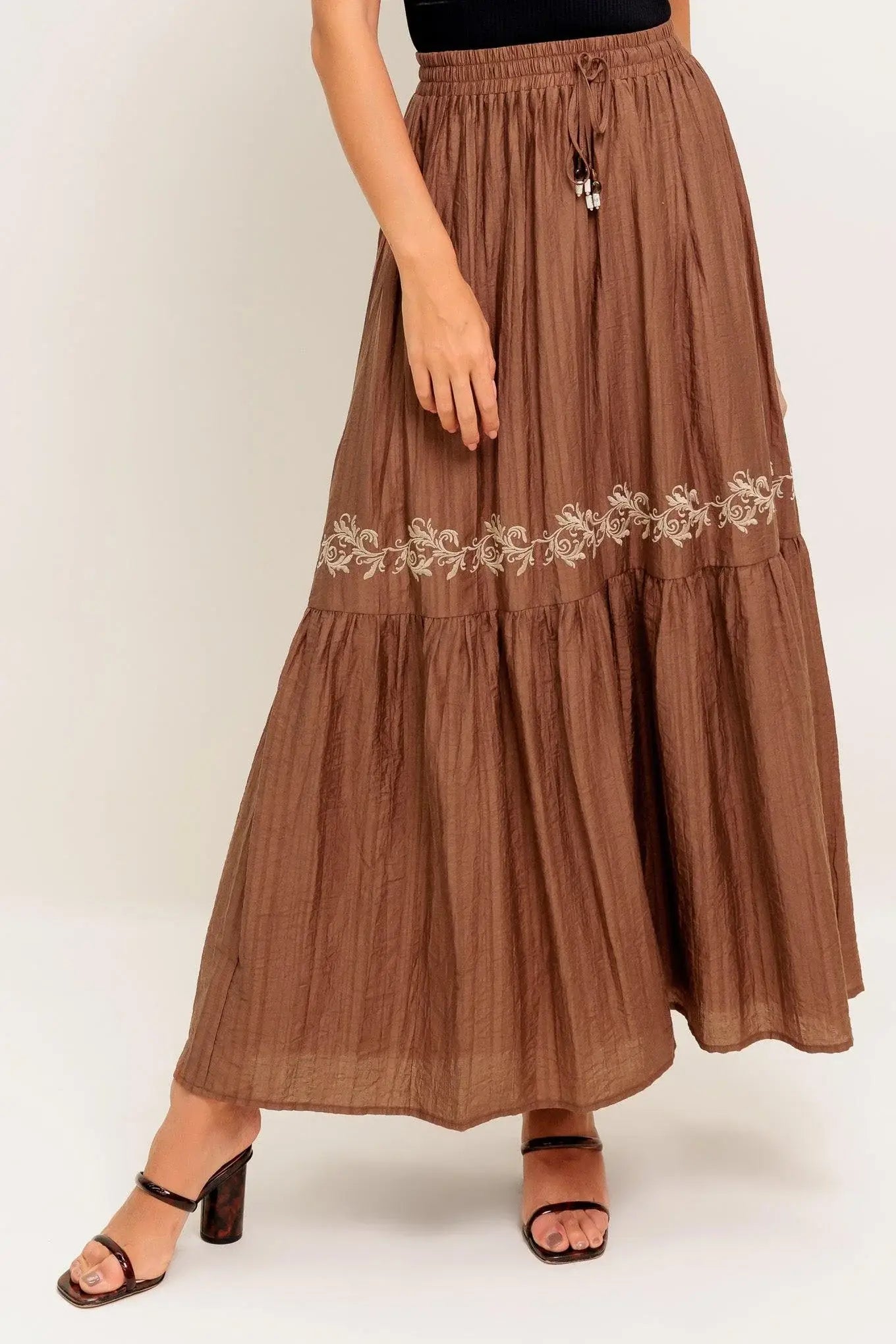 FULL SPEED AHEAD BROWN WOVEN MAXI SKIRT - Flying Tomato - Flyclothing LLC