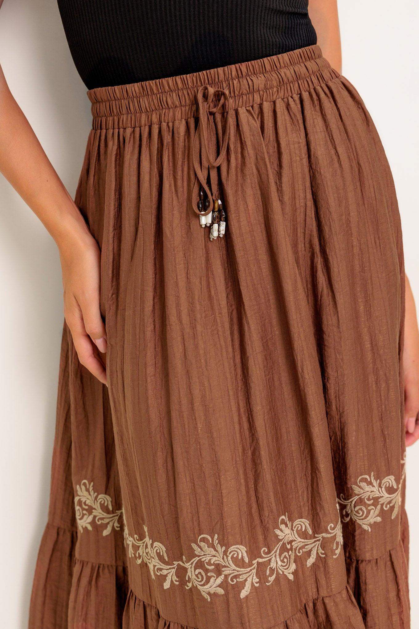 FULL SPEED AHEAD BROWN WOVEN MAXI SKIRT - Flying Tomato - Flyclothing LLC