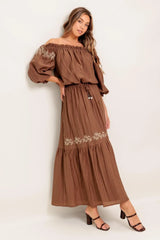 FULL SPEED AHEAD BROWN WOVEN MAXI SKIRT - Flying Tomato - Flyclothing LLC