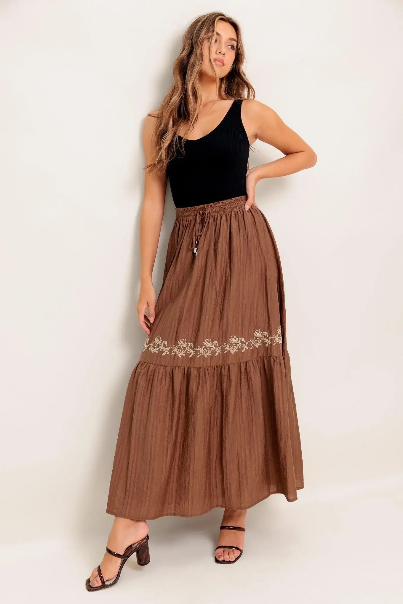 FULL SPEED AHEAD BROWN WOVEN MAXI SKIRT - Flying Tomato - Flyclothing LLC