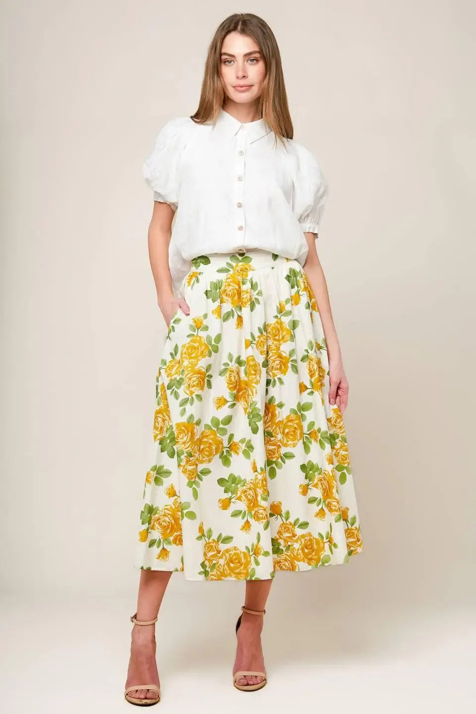 EVERY SUNDAY CREAM WOVEN MIDI SKIRT - Flying Tomato - Flyclothing LLC