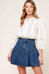 FENICIA INDIGO DENIM MINI SKORT - Flying Tomato - Flyclothing LLC