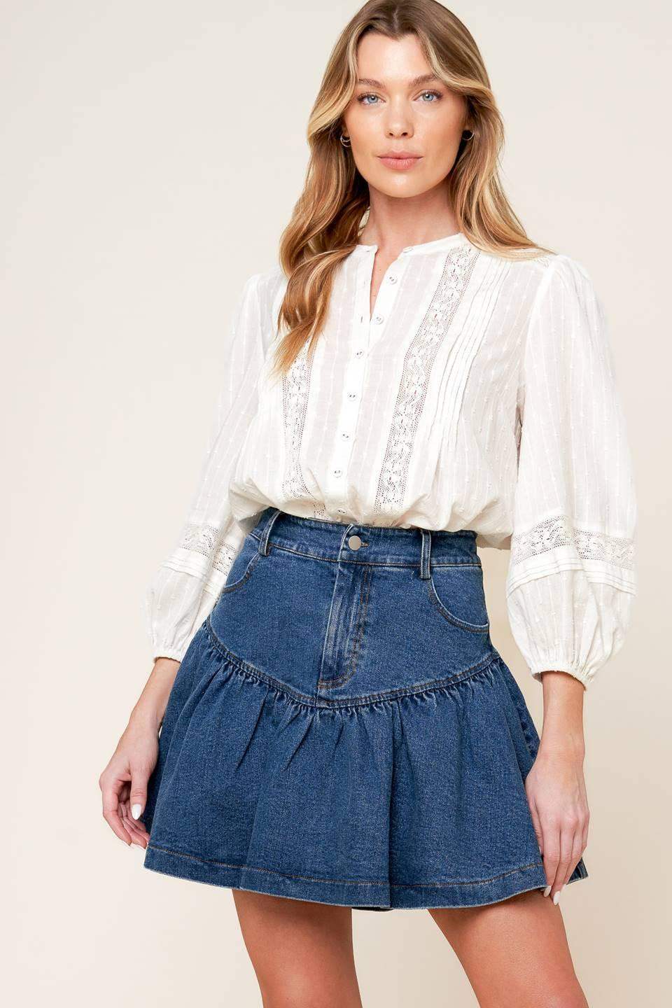 FENICIA INDIGO DENIM MINI SKORT - Flying Tomato - Flyclothing LLC