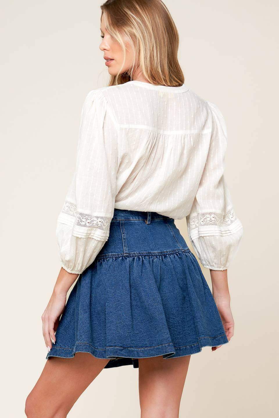 FENICIA INDIGO DENIM MINI SKORT - Flying Tomato - Flyclothing LLC