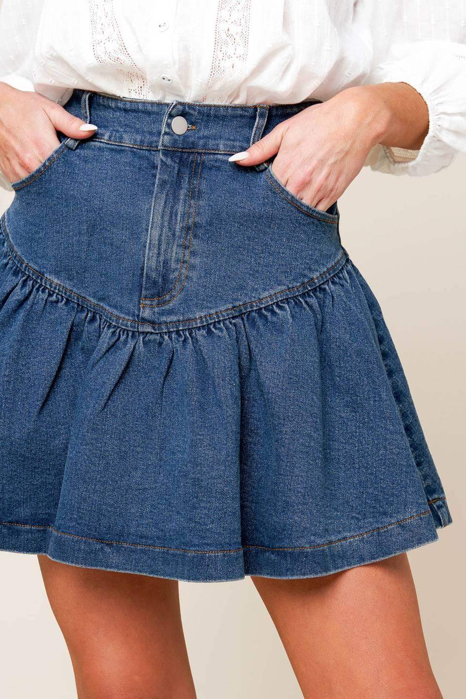 FENICIA INDIGO DENIM MINI SKORT - Flying Tomato - Flyclothing LLC