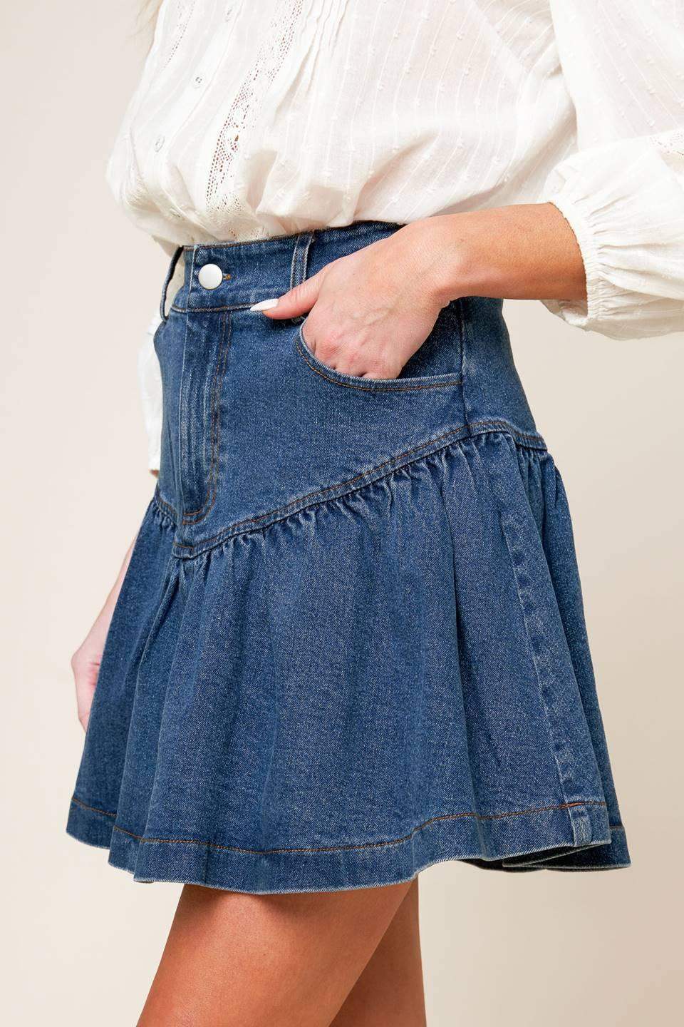 FENICIA INDIGO DENIM MINI SKORT - Flying Tomato - Flyclothing LLC