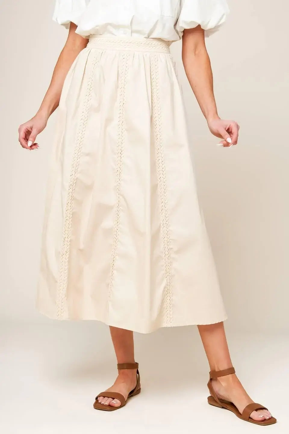LAYTON CREAM WOVEN MIDI SKIRT - Flying Tomato - Flyclothing LLC