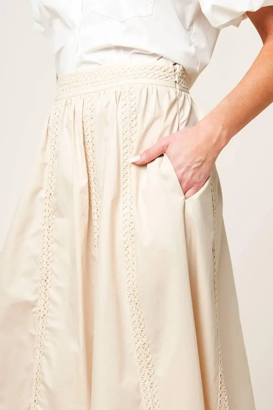 LAYTON CREAM WOVEN MIDI SKIRT - Flying Tomato - Flyclothing LLC