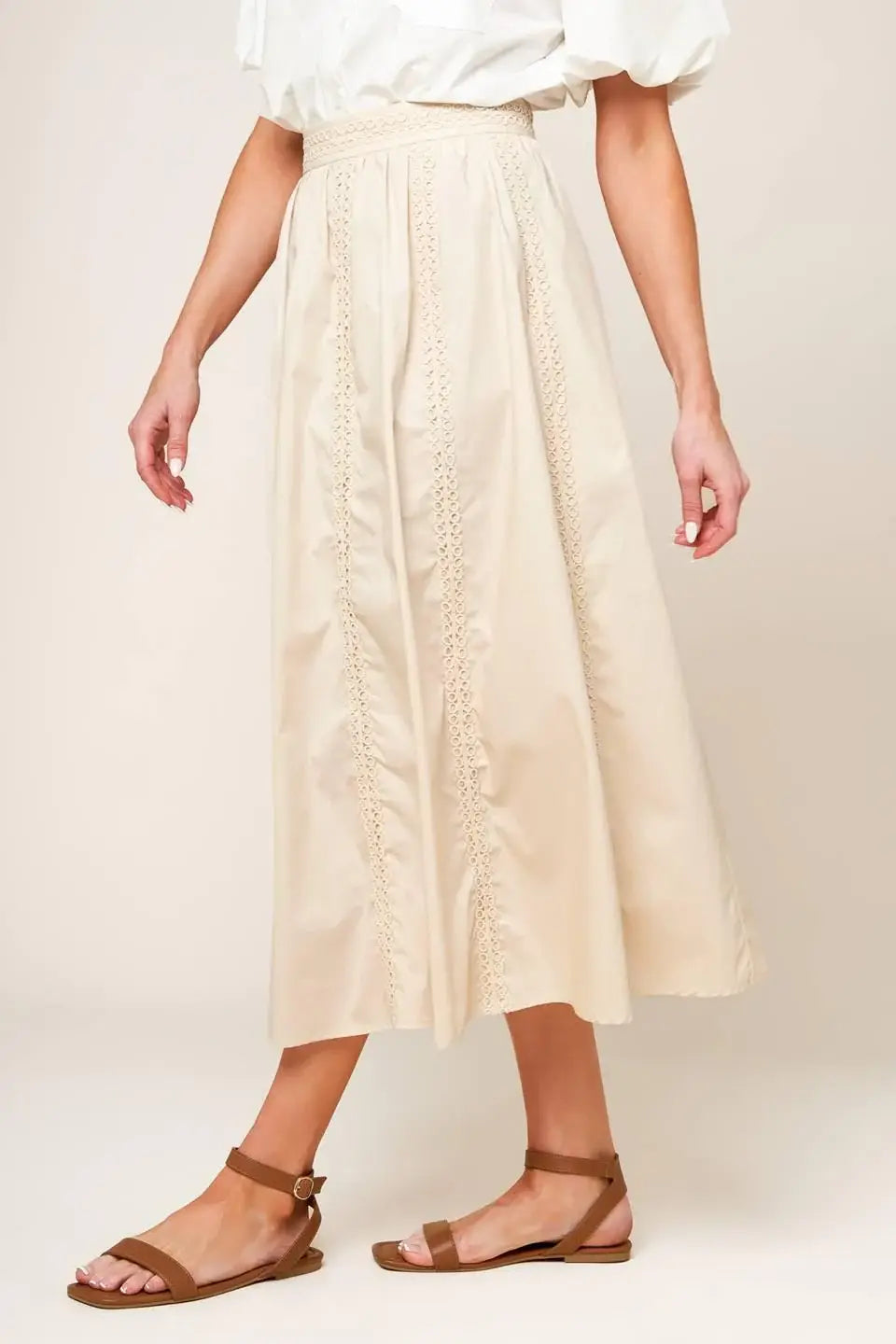LAYTON CREAM WOVEN MIDI SKIRT - Flying Tomato - Flyclothing LLC