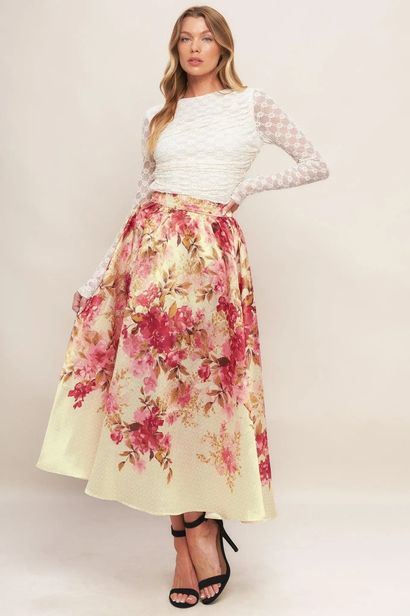 BLOSSOM DREAM BALLERINA WOVEN FULL MIDI SKIRT - Flying Tomato - Flyclothing LLC