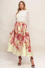 BLOSSOM DREAM BALLERINA WOVEN FULL MIDI SKIRT - Flying Tomato - Flyclothing LLC