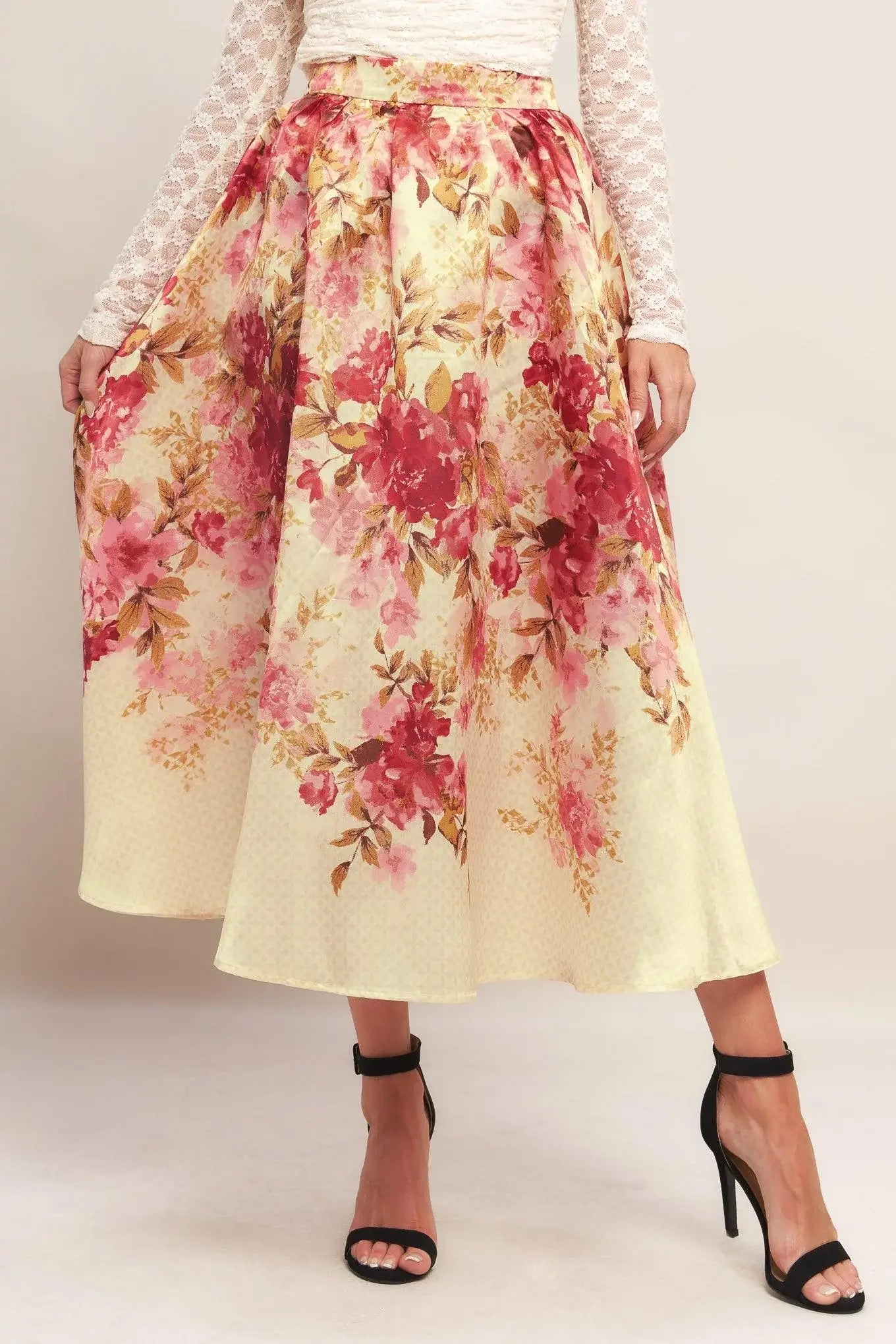 BLOSSOM DREAM BALLERINA WOVEN FULL MIDI SKIRT - Flying Tomato - Flyclothing LLC