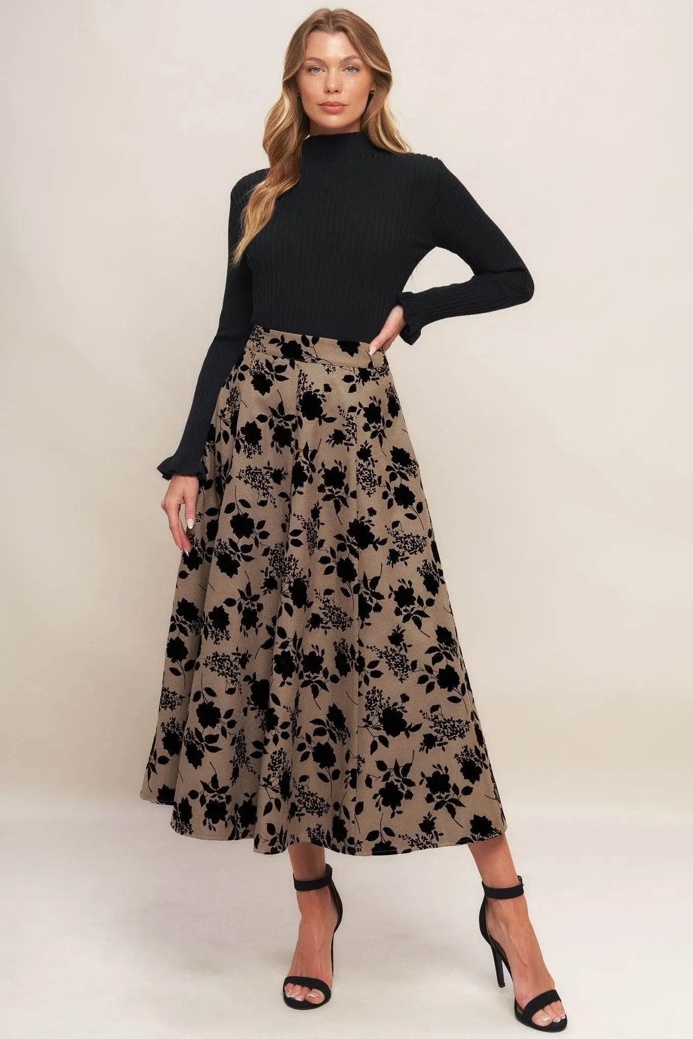 CLASSIC BLOOM LOOK WOVEN FLOCKING CIRCLE SKIRT - Flying Tomato - Flyclothing LLC