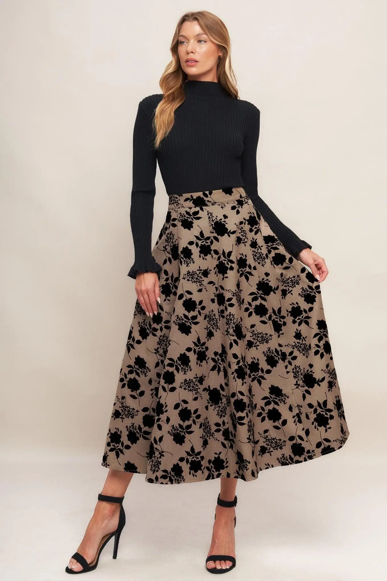 CLASSIC BLOOM LOOK WOVEN FLOCKING CIRCLE SKIRT - Flying Tomato - Flyclothing LLC