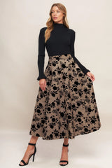 CLASSIC BLOOM LOOK WOVEN FLOCKING CIRCLE SKIRT - Flying Tomato - Flyclothing LLC