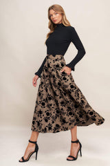 CLASSIC BLOOM LOOK WOVEN FLOCKING CIRCLE SKIRT - Flying Tomato - Flyclothing LLC