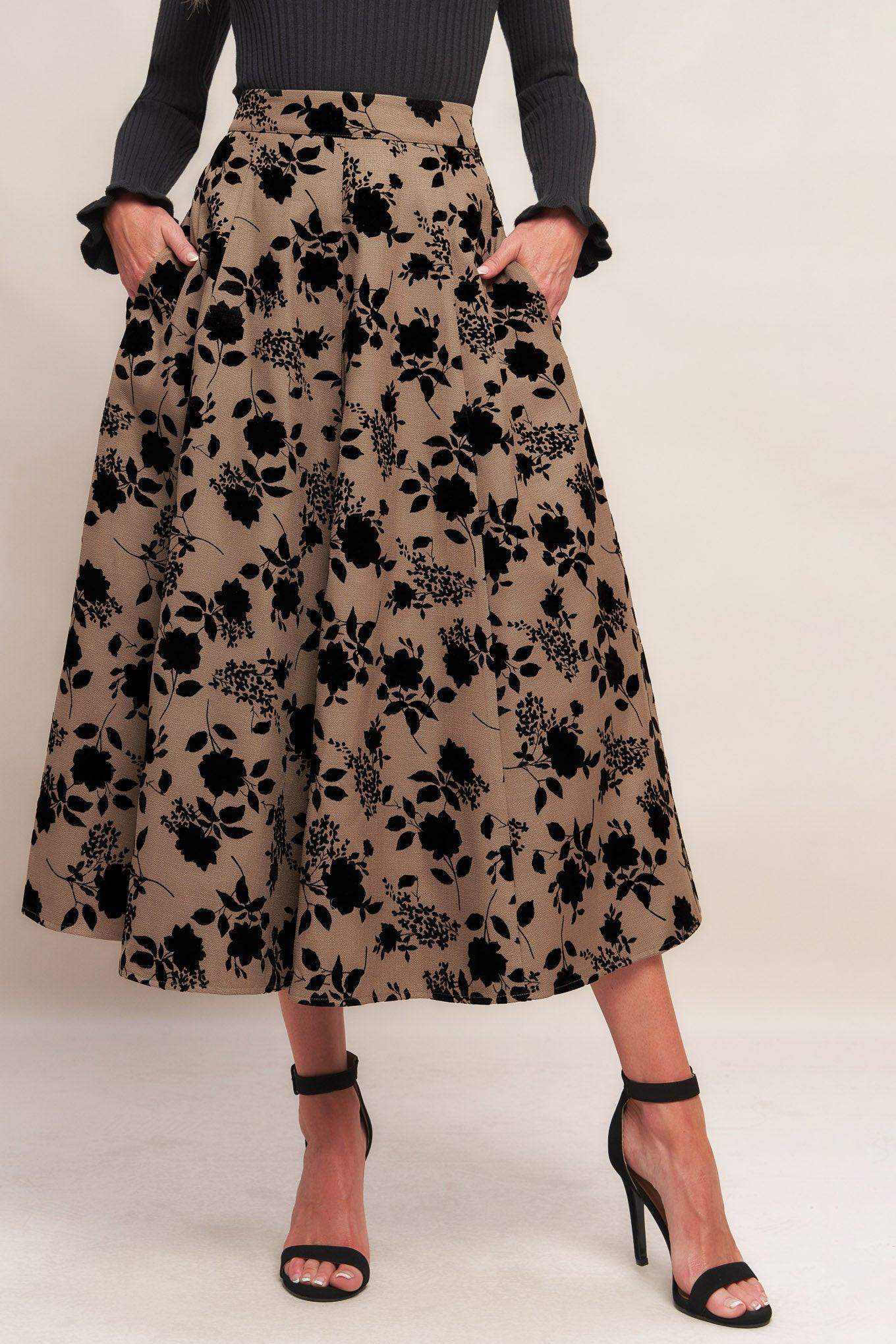 CLASSIC BLOOM LOOK WOVEN FLOCKING CIRCLE SKIRT - Flying Tomato - Flyclothing LLC
