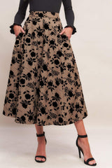 CLASSIC BLOOM LOOK WOVEN FLOCKING CIRCLE SKIRT - Flying Tomato - Flyclothing LLC