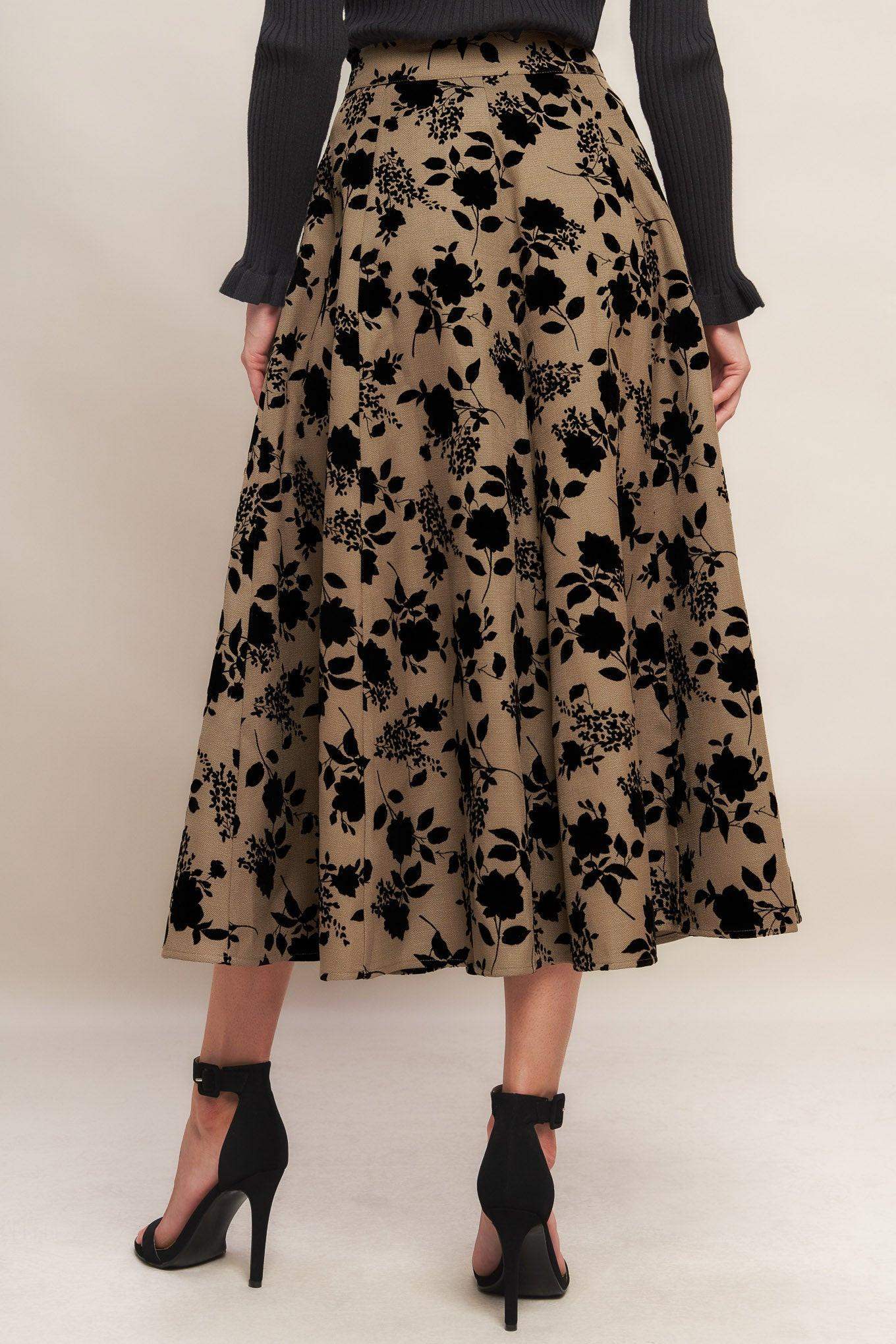 CLASSIC BLOOM LOOK WOVEN FLOCKING CIRCLE SKIRT - Flying Tomato - Flyclothing LLC